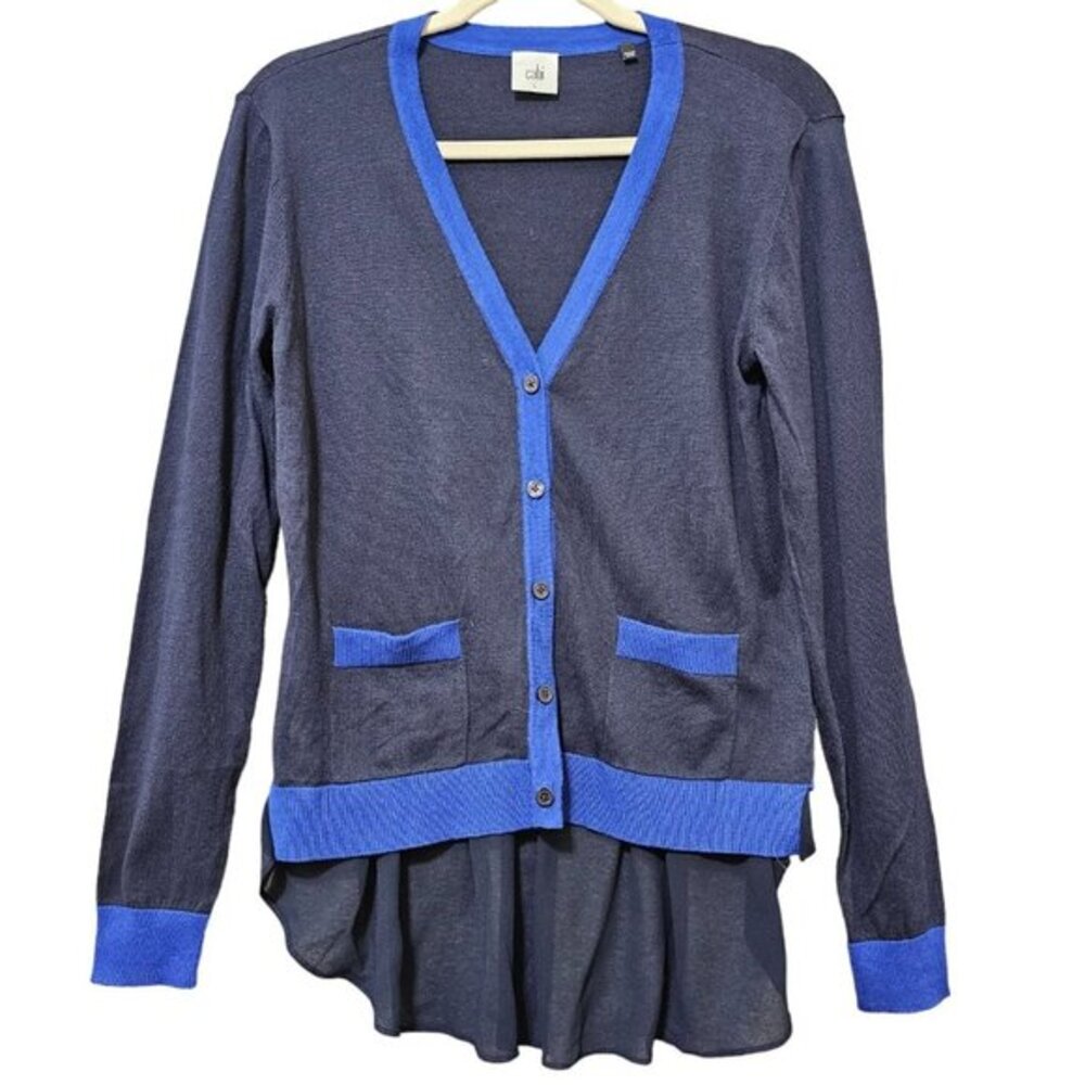 Cabi Michelle Cardigan Womens‎ Size Small 100% Cotton Navy Blue Layered Sweater